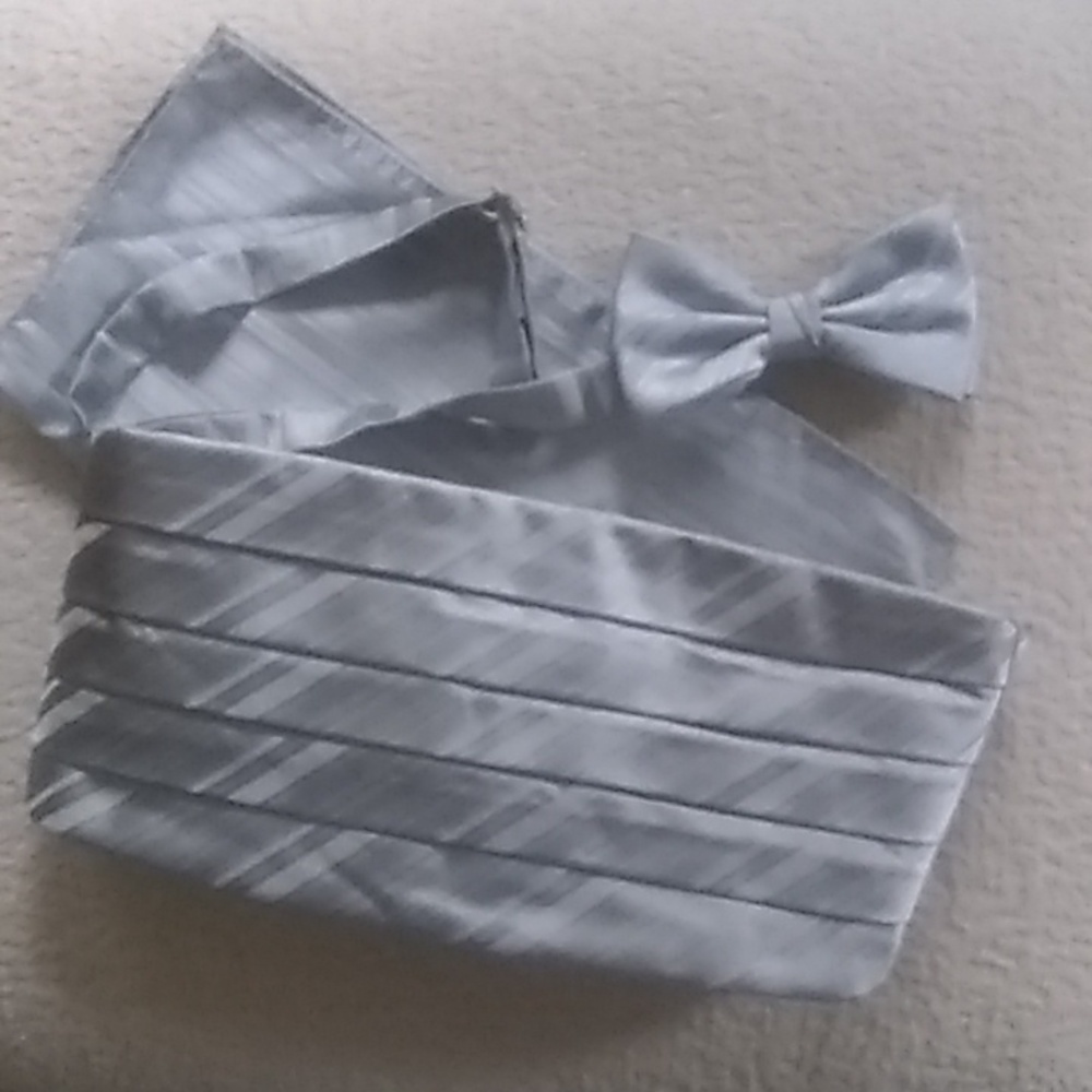platinum satin striped cummerbund set